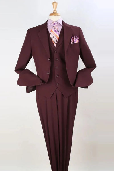 Cheap Priced Suit - Mens Three Button Classic Fit Vested Burgundy Suit