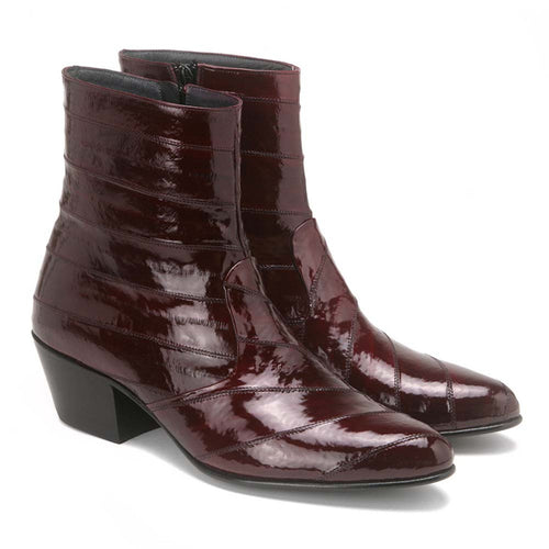 Los Altos Mens Burgundy Genuine Eel Skin Leather Ankle Boots