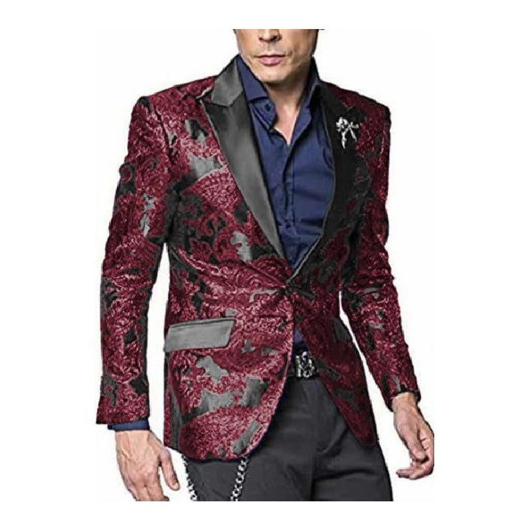 Burgundy Maroon Wine Alberto Nardoni Shiny Jacket Tuxedo - 38 Short Jacket+32 Waist Adjustable 28to34)(Height: 5 4 to5 7 )(Neck 15-16.5)S-M)