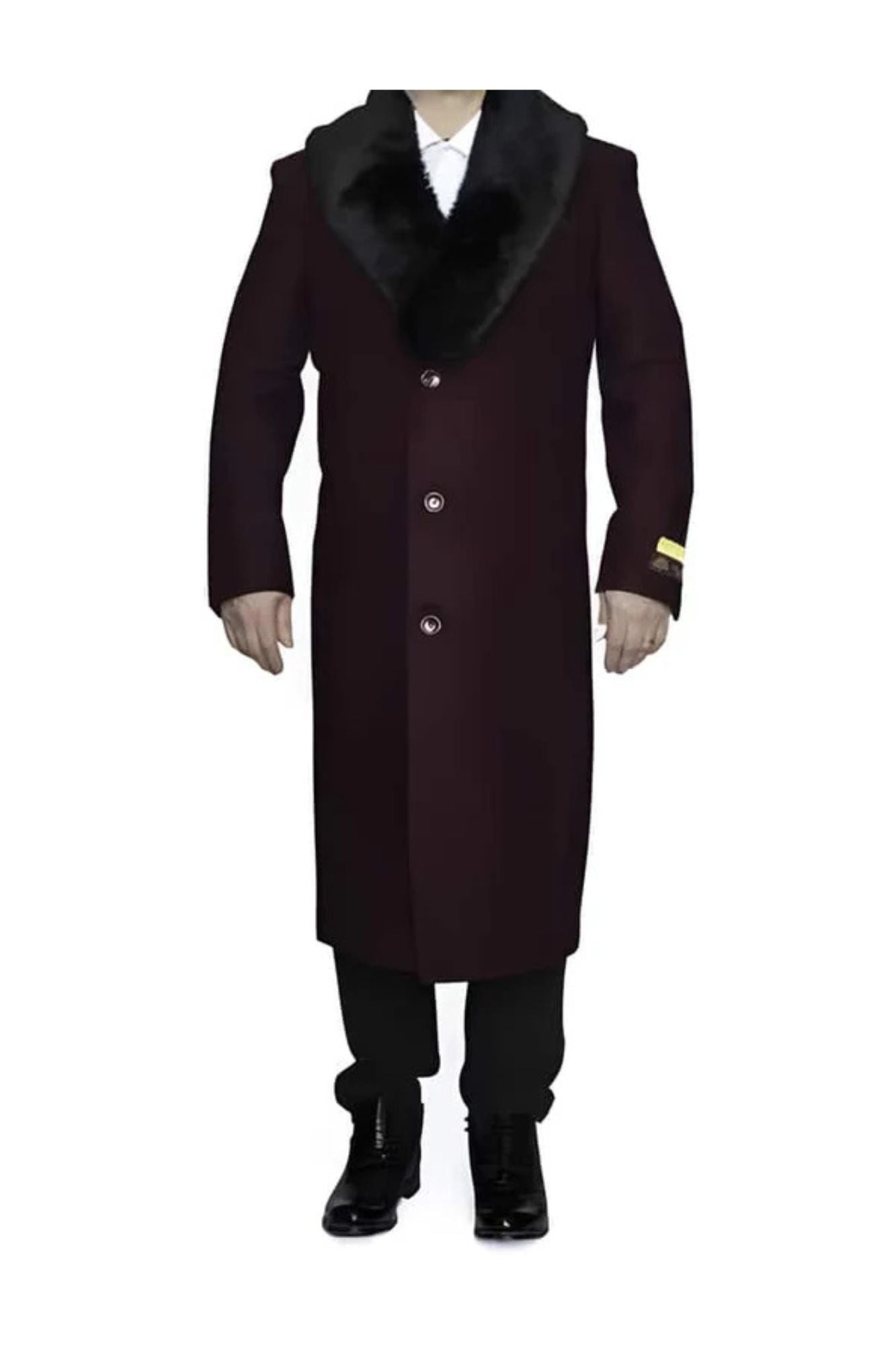Removable Fur Collar Full Length Wool Dress Ankle length Top Coat/Overcoat Burgundy - Coat Size 38
