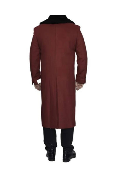 Removable Fur Collar Burgundy Overcoat Ankle length Wool Dress Top Coat