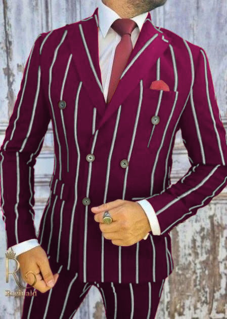 Burgundy Pinstripe Suit - Mens 1920s Gangster Pinstripe Suit - Lapel Chalk Pinstripe Burugndy - Coat Size 38