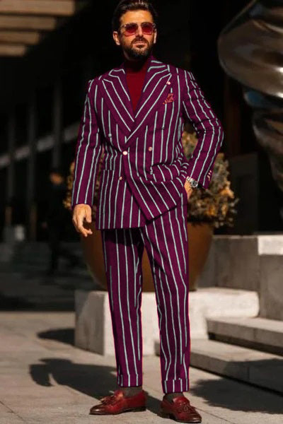 Burgundy Pinstripe Suit - Mens 1920s Gangster Pinstripe Suit - Vents Chalk Pinstripe Burugndy - Coat Size 38