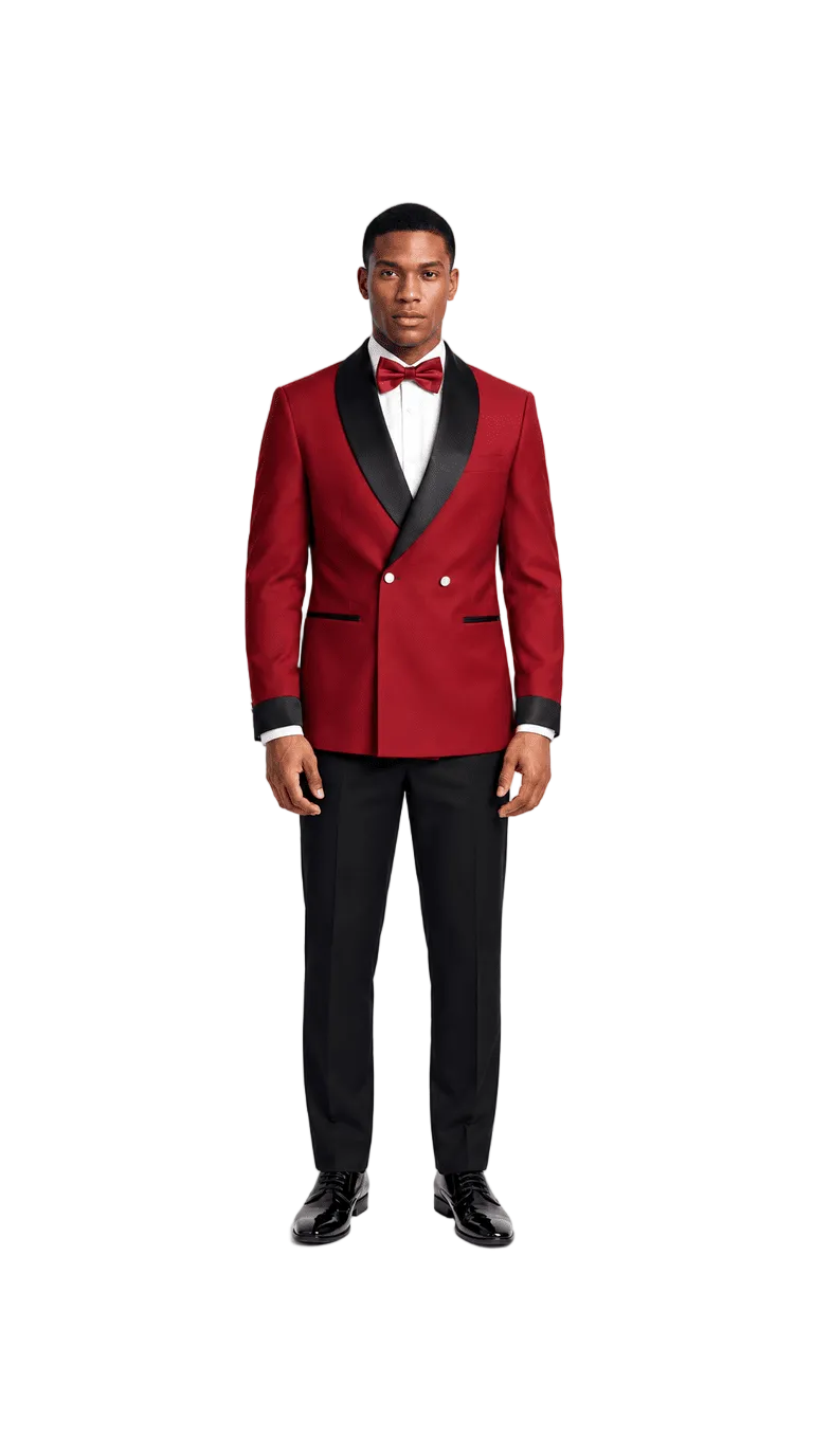 Men's Red Double Breasted Shawl Lapel Tuxedo for Wedding & Prom