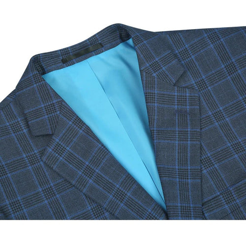 Cheap Priced Suit - Mens Two Button Classic Fit Two Piece Suit In Blue Windowpane Plaid Check