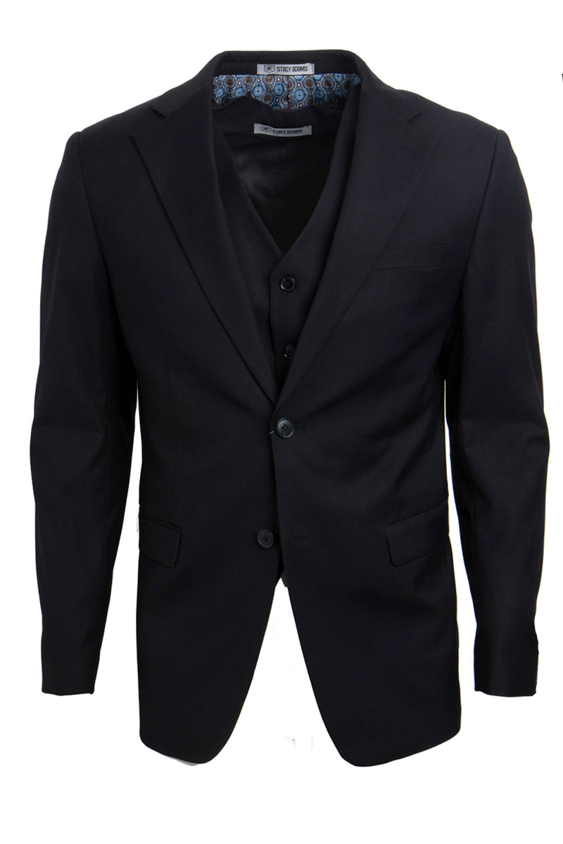"Mens Stacy Adams Suit - Stacy Adams Suit Men's Two Button Vested Basic Suit - Black" - 34 Regular