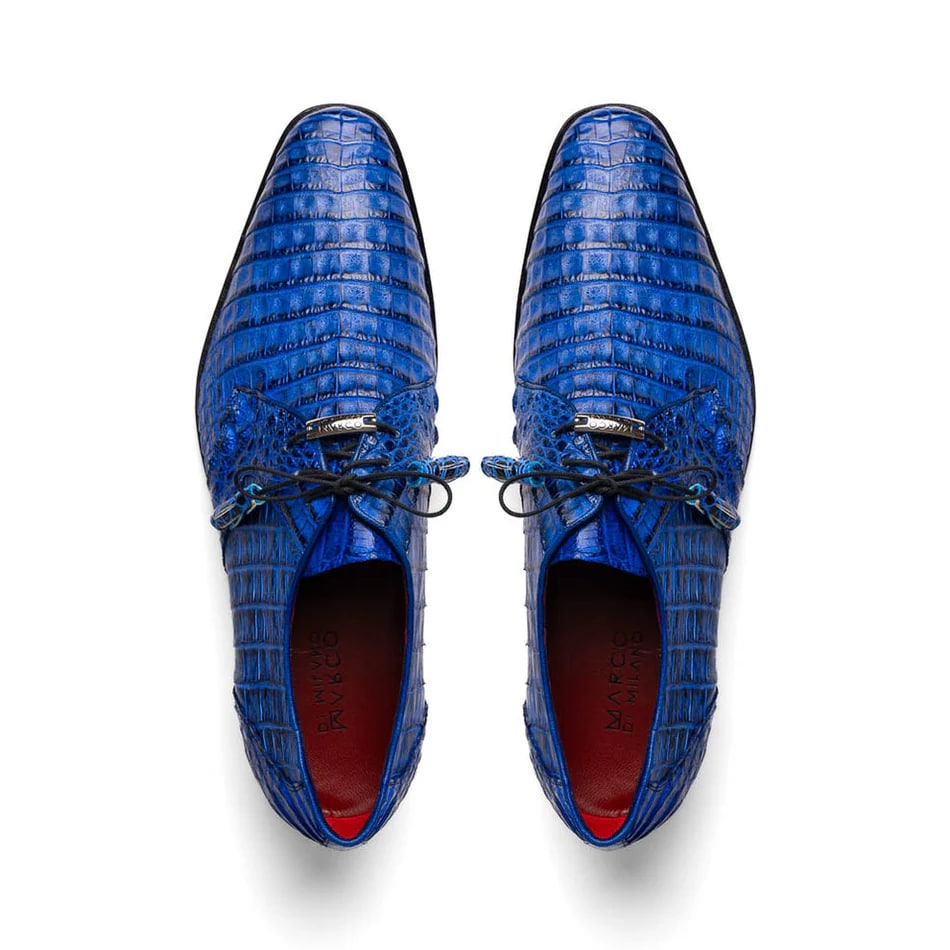 Marco Di Milano Lacio Men's Shoes Electric Blue Genuine Caiman Crocodile Dress Derby Oxfords - 6