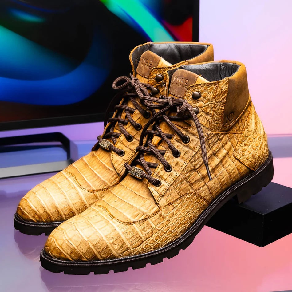 Marco Di Milano Leoni Men's Shoes Oil Orix Genuine Caiman Crocodile Rugged Boots - 8.5