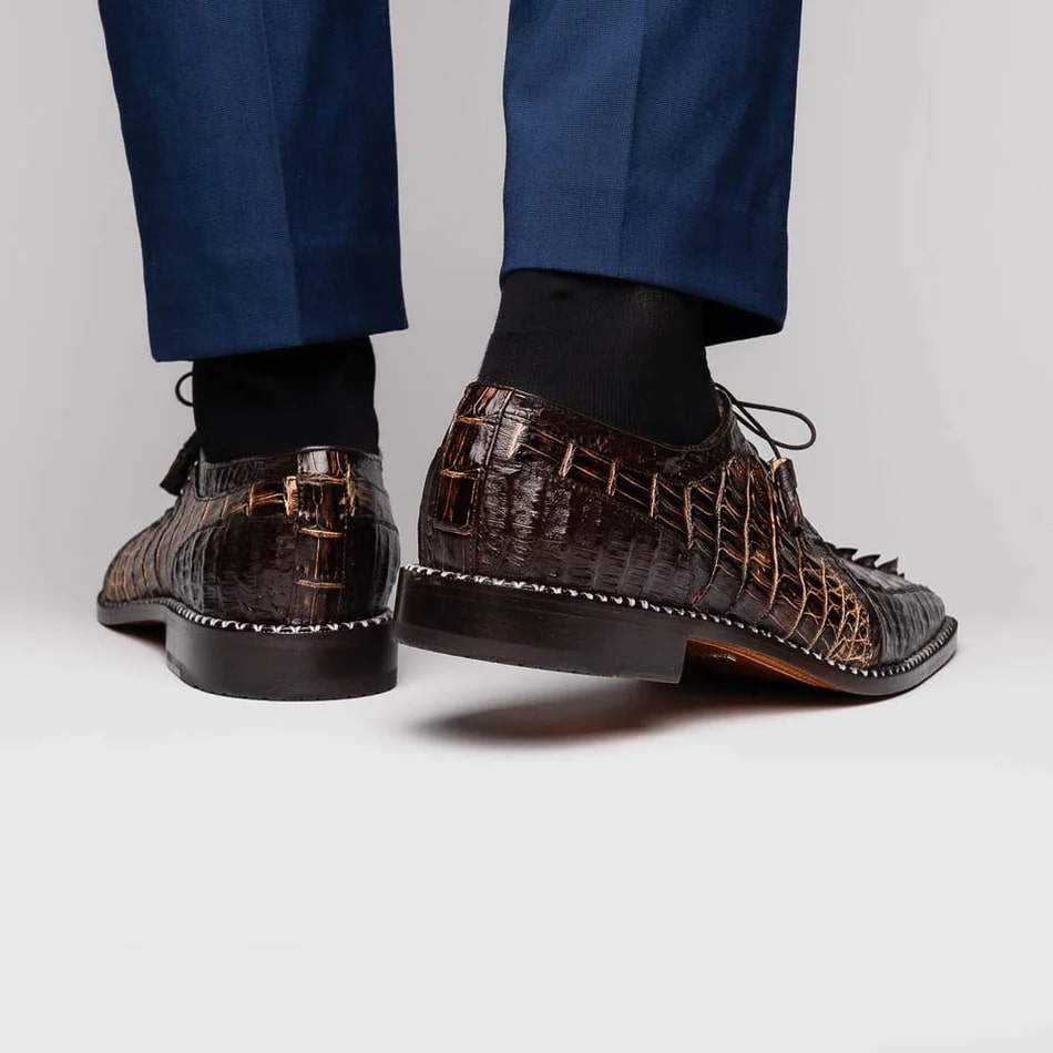 Marco Di Milano Caribe Men's Shoes Orix & Brown Exotic Hornback Crocodile Skin Derby Oxfords - 8.5