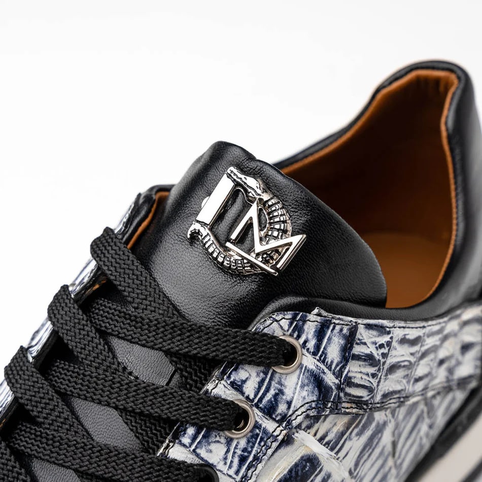 Marco Di Milano Portici Men's Shoes Newspaper & Black Exotic Lizard / Crocodile Casual Sneakers - 8.5