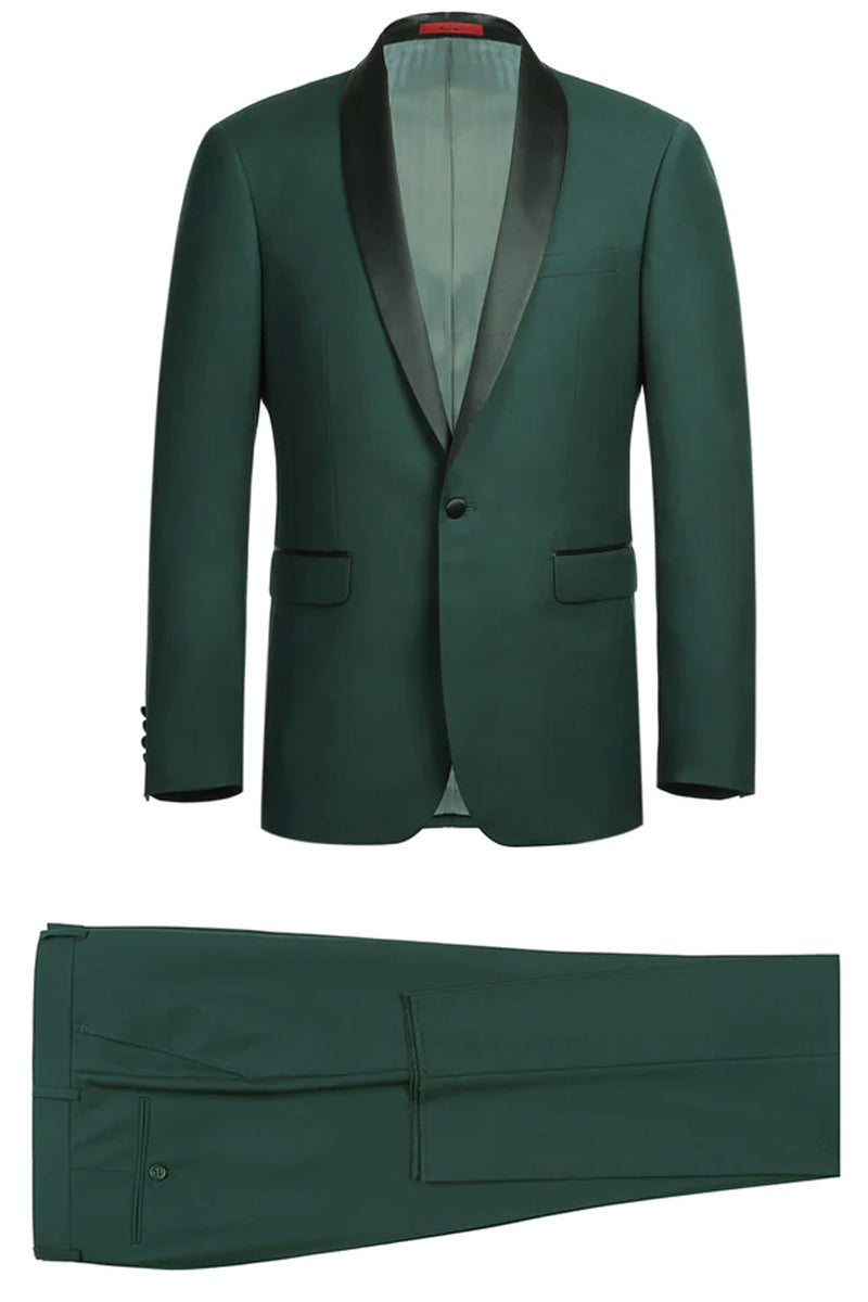 "Men's Slim Fit Shawl Collar Tuxedo - Traditional Hunter Green"