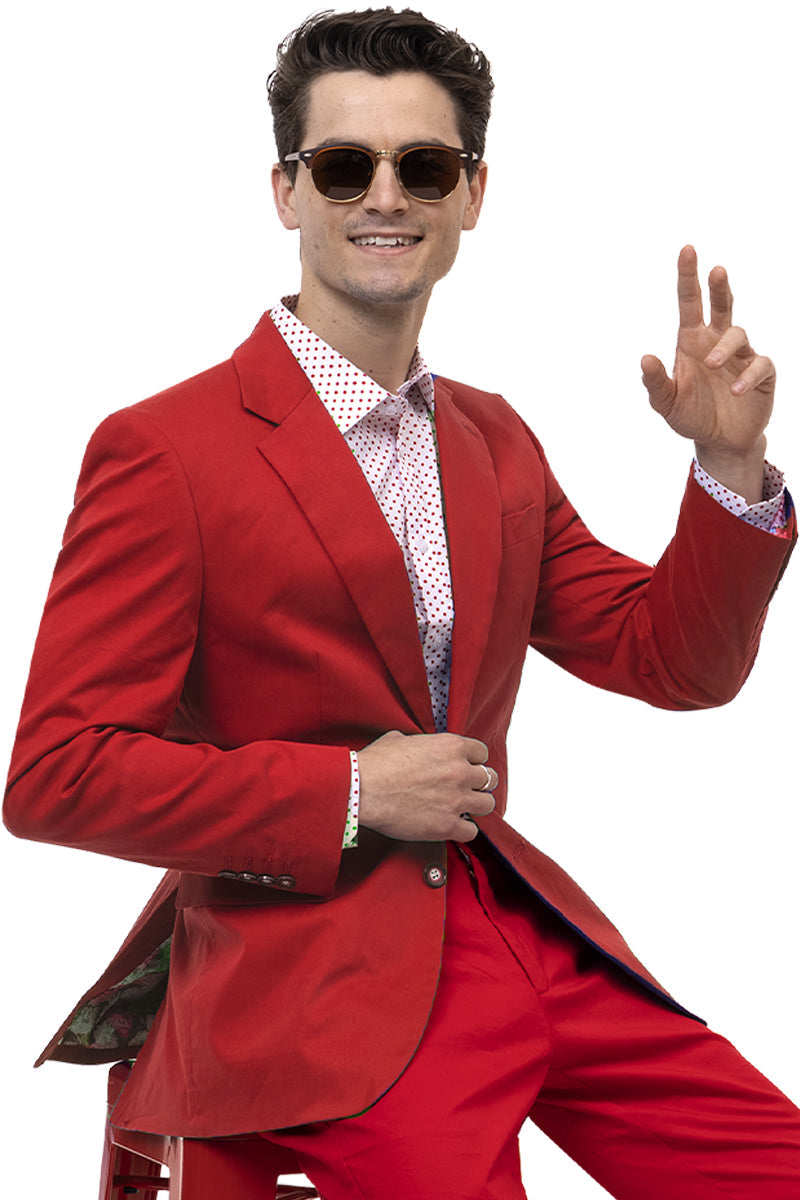 Men's Modern Fit Casual Summer Chino Blazer in Red