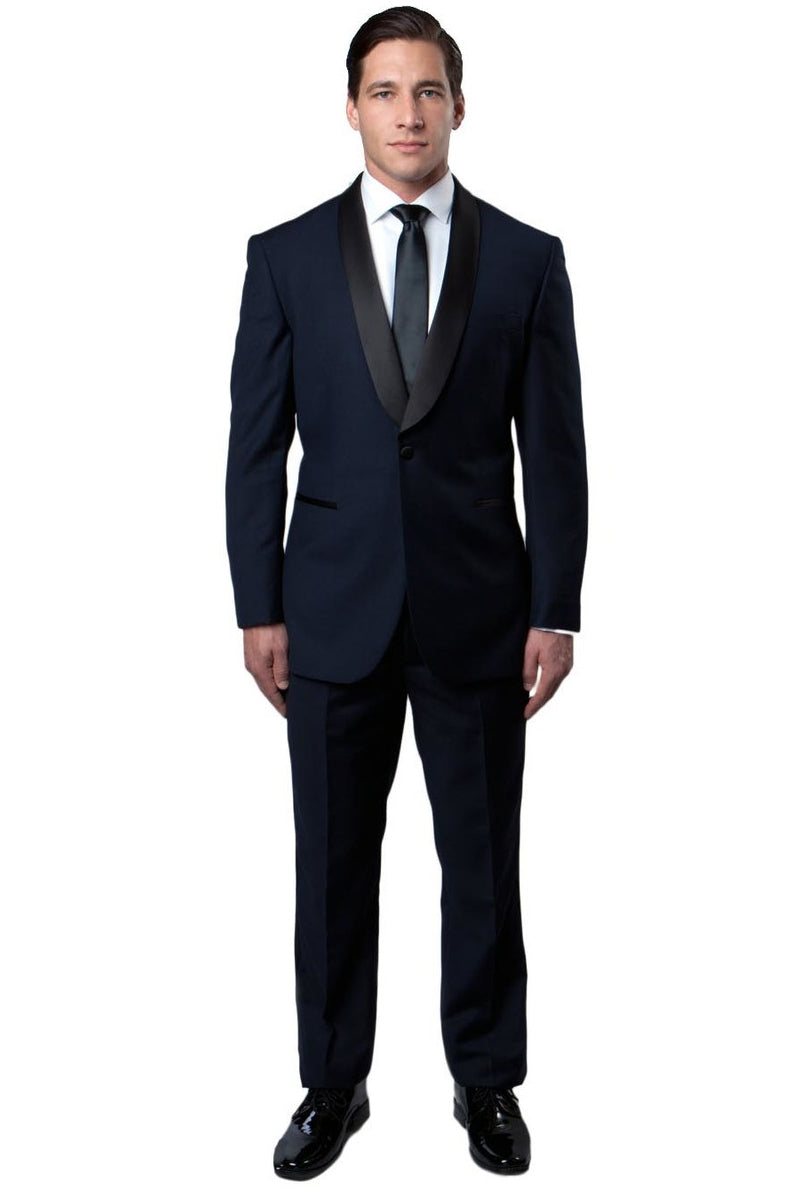 Navy Slim Fit Men's Tuxedo with Classic Shawl Lapel - 36 Short