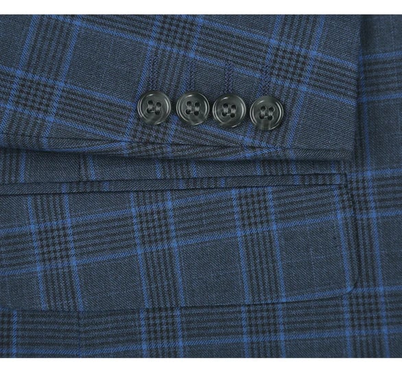 Renoir Clothing - Renoir Suit - Renoir Fashion - Stretch Performance 2-button Classic Fit Blue And Navy Check Renoir Suit - Coat Size 38