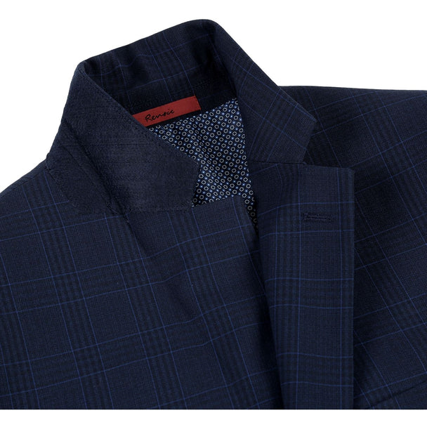 Renoir Clothing - Renoir Suit - Renoir Fashion - Stretch Performance 2-button Classic Fit Navy Check Renoir Suit blue - Coat Size 38