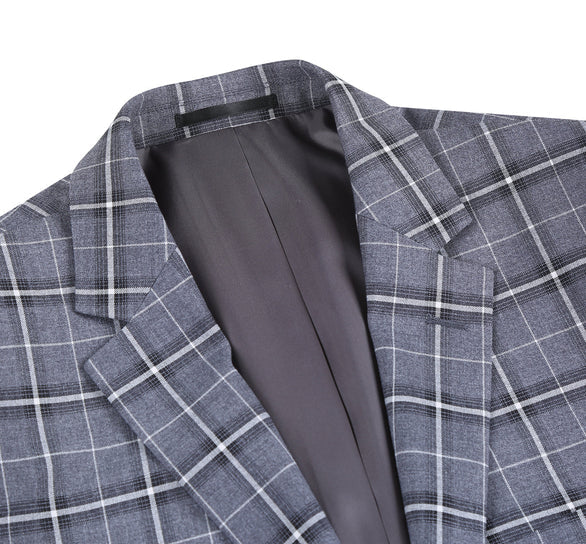 Renoir Clothing - Renoir Suit - Renoir Fashion - Stretch Performance 2-button Classic Fit Grey and White Check Renoir Suit - Coat Size 38