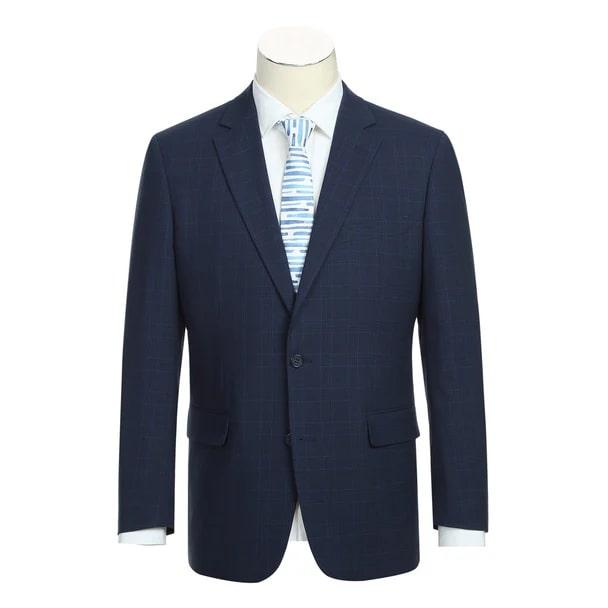 Renoir Clothing - Renoir Suit - Renoir Fashion - Stretch Performance 2-button Classic Fit Navy Check Renoir Suit blue - Coat Size 38