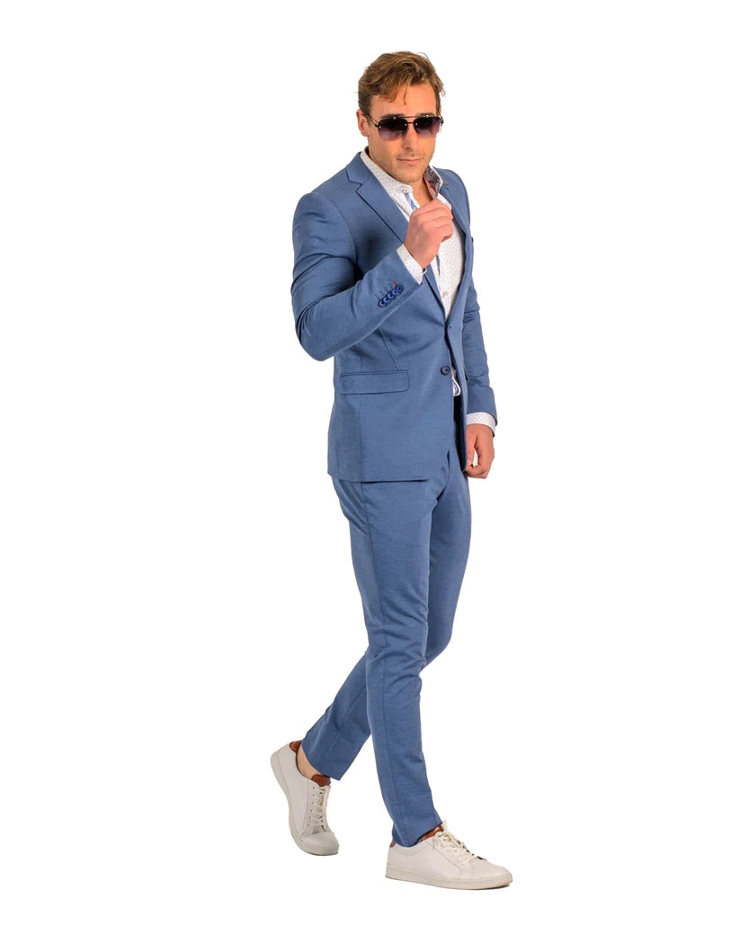 Stretch Fabric - "M.Blue" Light Weight Suit - Slim Fitted Suit "Style #" - Light Blue