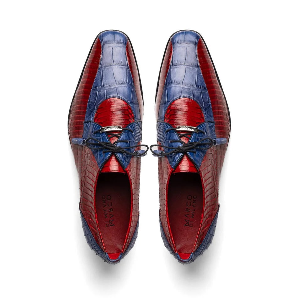 Marco Di Milano Moncalieri Navy & Red Genuine Alligator / Cobra Skin Dress Derby Oxfords - 8