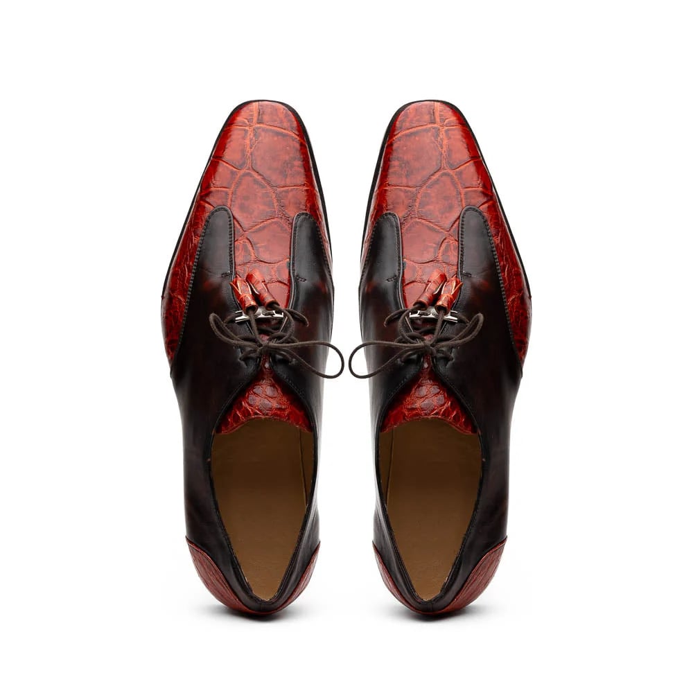 Marco Di Milano Anzio Exotic Alligator & Calfskin Leather Cognac Oxfords - 8
