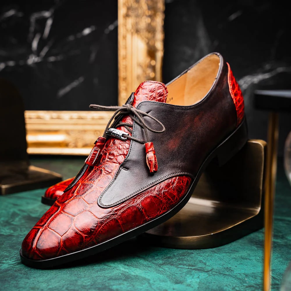 Marco Di Milano Anzio Exotic Alligator & Calfskin Leather Cognac Oxfords - 8