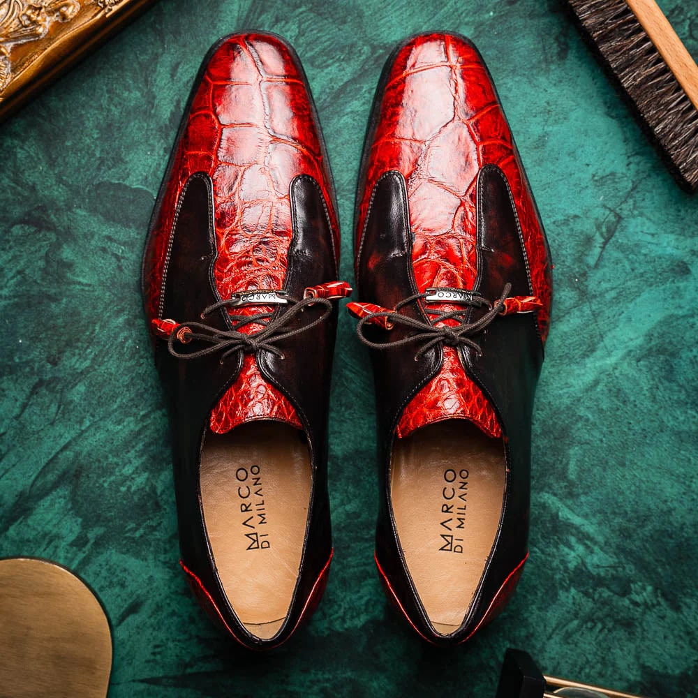 Marco Di Milano Anzio Exotic Alligator & Calfskin Leather Cognac Oxfords - 8
