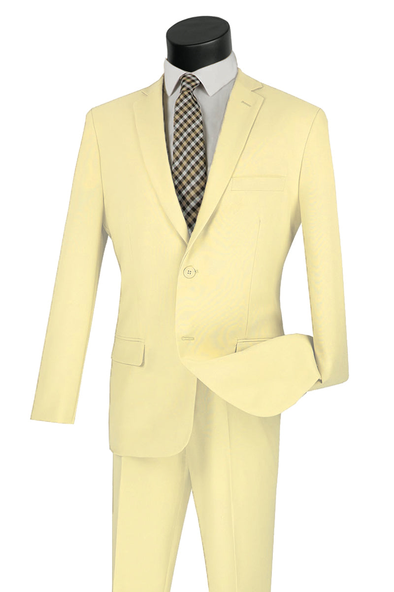 Mens Basic 2 Button Classic Fit Poplin Suit in Ivory - 36 Short