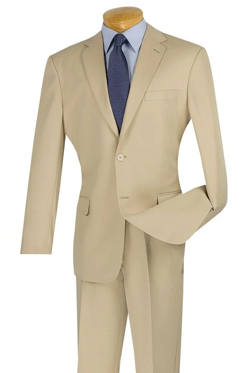 "Tan Poplin Suit Men's Modern Fit - Two Button Style"