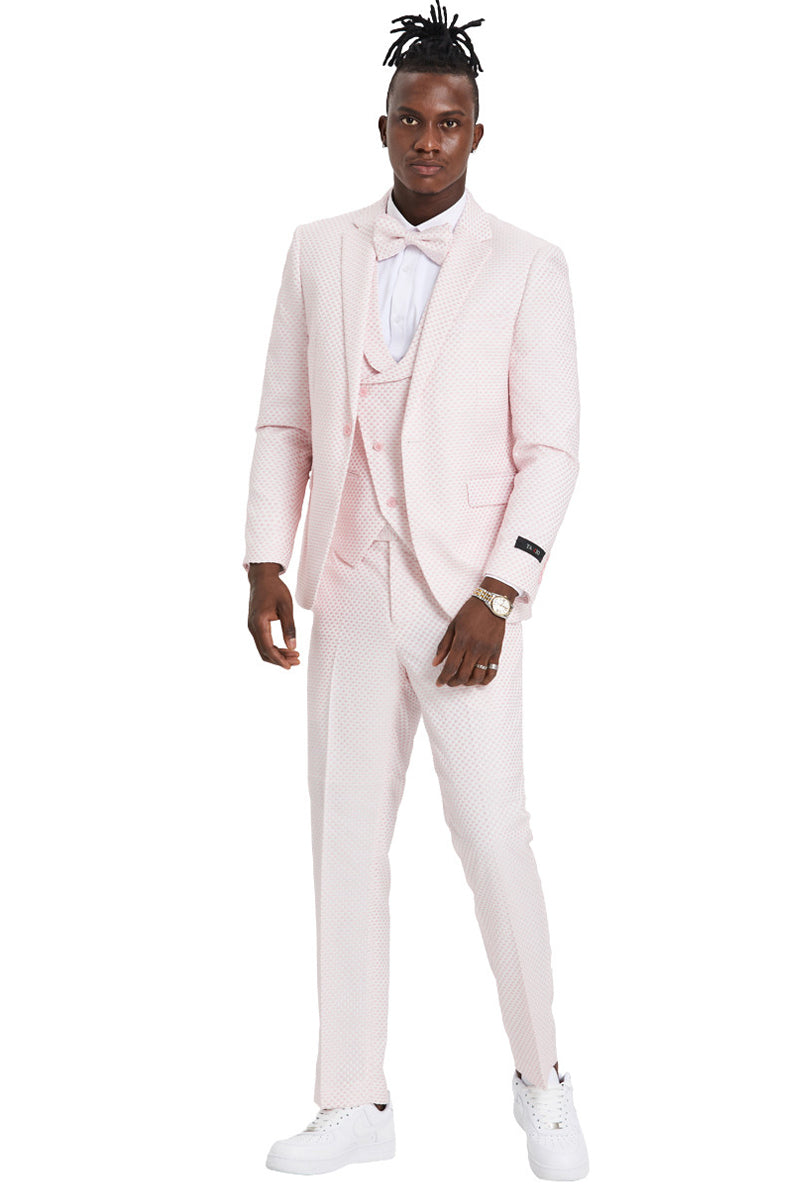 "Men's Pink Polka Dot Prom 2025 & Wedding Suit - One Button Double Breasted Vest" - 34 Short