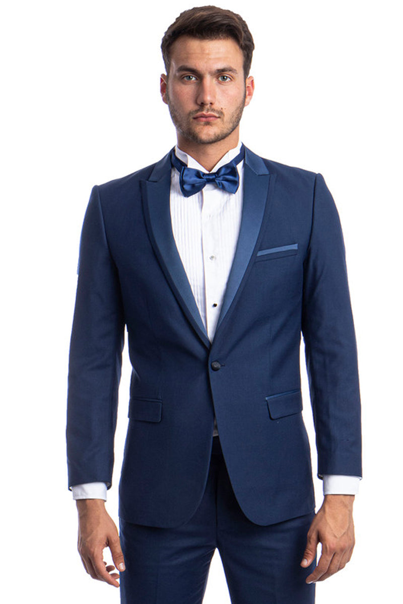 "Cobalt Blue Men's Slim Fit Tuxedo with Satin Trim for Prom 2025 & Wedding" - 36 Short