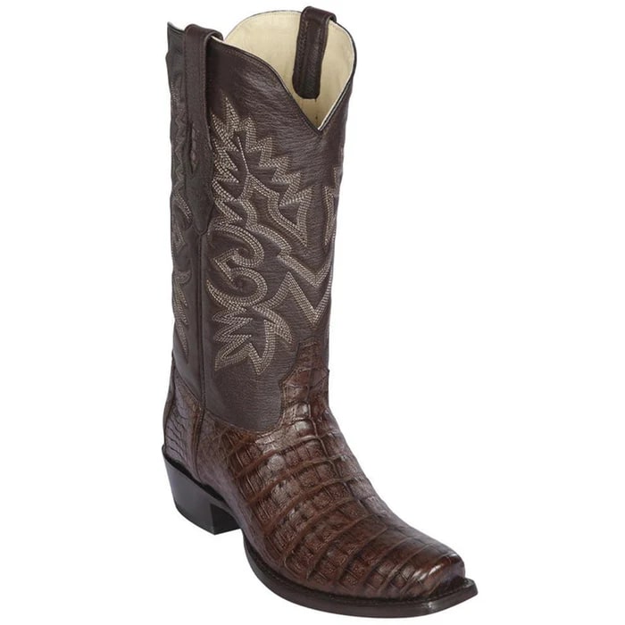 Los Altos Boots - Mens Dress Cowboy Boot - Low Priced Caiman Belly 7x-Toe Western Boots- in Brown - 6