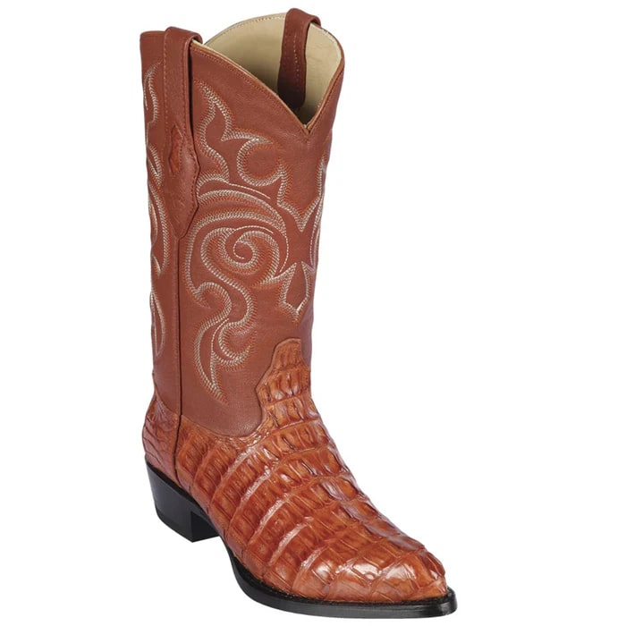 Los Altos Boots - Mens Dress Cowboy Boot - Low Priced Cognac Caiman Tail Western Boots- in Cognac - 6