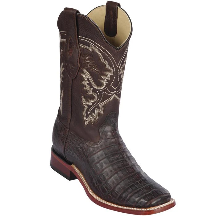 Los Altos Boots - Mens Dress Cowboy Boot - Low Priced Caiman Brown Square Toe Cowboy Boots - in Brown - 6