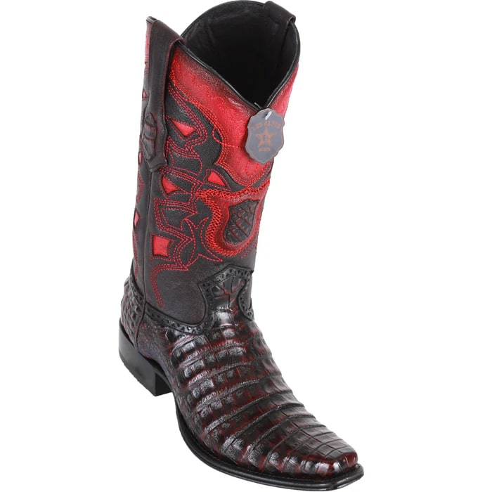 Los Altos Boots - Mens Dress Cowboy Boot - Low Priced Caiman European Toe Black Cherry Western Boots - in Black Cherry - 6