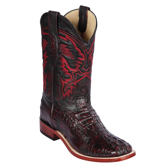 Los Altos Boots - Mens Dress Cowboy Boot - Low Priced Caiman Horn-Back Square Toe Cowboy Boots- in Black Cherry - 6