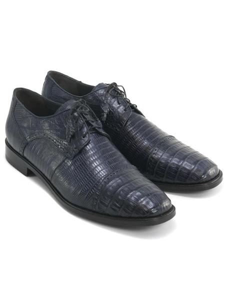 Men's Los Altos Boots Navy Genuine Teju Lizard And Caiman Oxford - US 8.0 Standard/D/ Medium / Eu:41-42