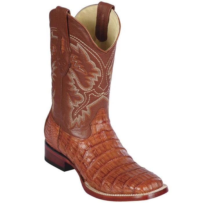Los Altos Boots - Mens Dress Cowboy Boot - Low Priced Caiman Square Toe Boots Cognac - in Cognac - 6