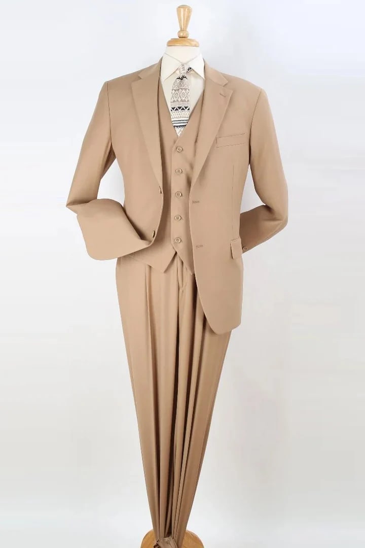 Cheap Priced Suit - Mens Two Button Classic Fit Vested Camel Suit - 38 Short Jacket+32 Waist Adjustable 28to34)(Height: 5 4 to5 7 )(Neck 15-16.5)S-M)