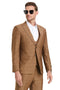Cheap priced Suit - Men's Two Button Vested Peak Lapel Sharkskin Camel  Suit  Windowpane Plaid