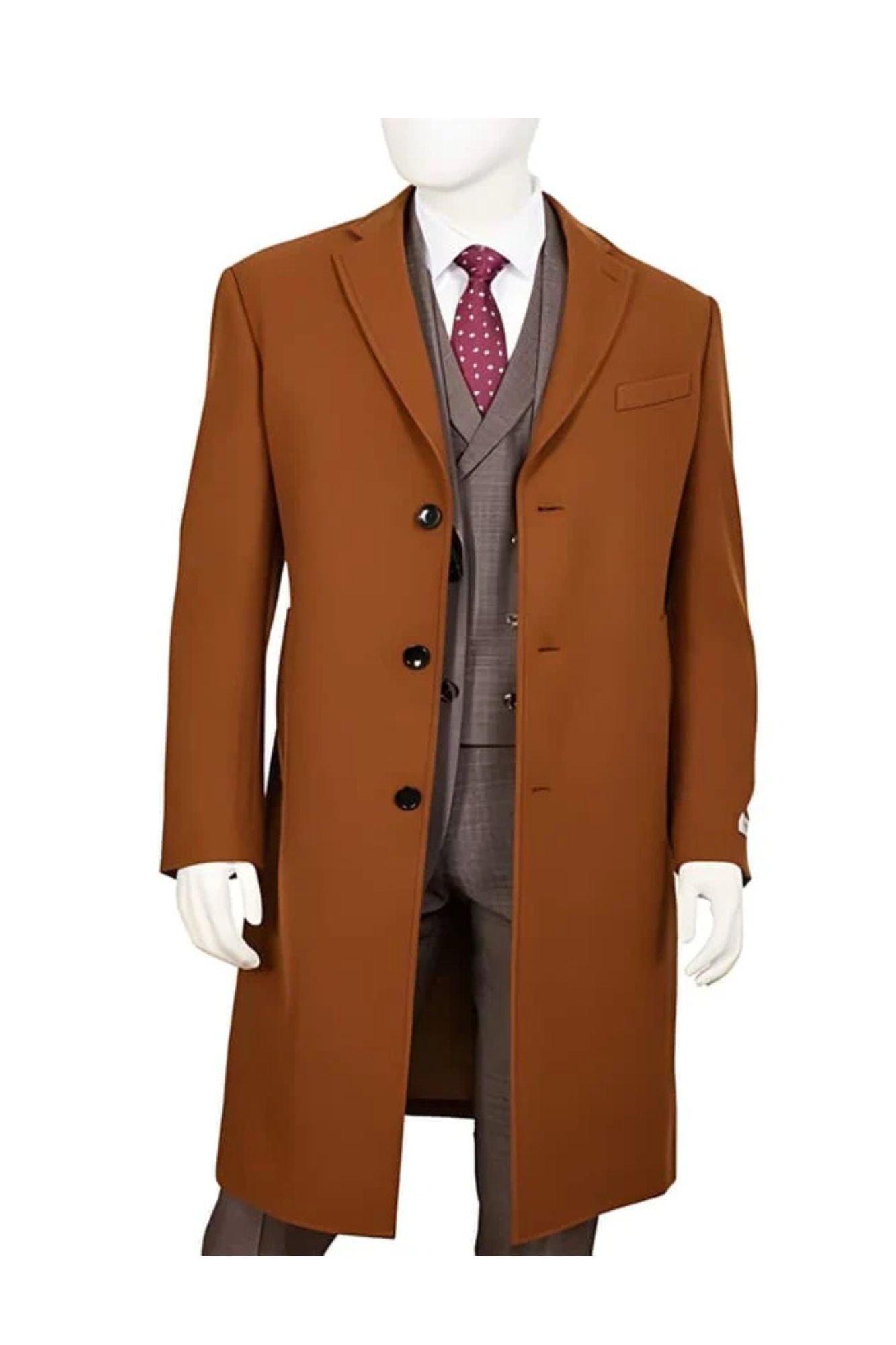 Men's Rust - Copper - Cognac Wool ~ Cashmere Blend Overcoat - Topcoat Three Quarter 3/4 - Coat Size 38