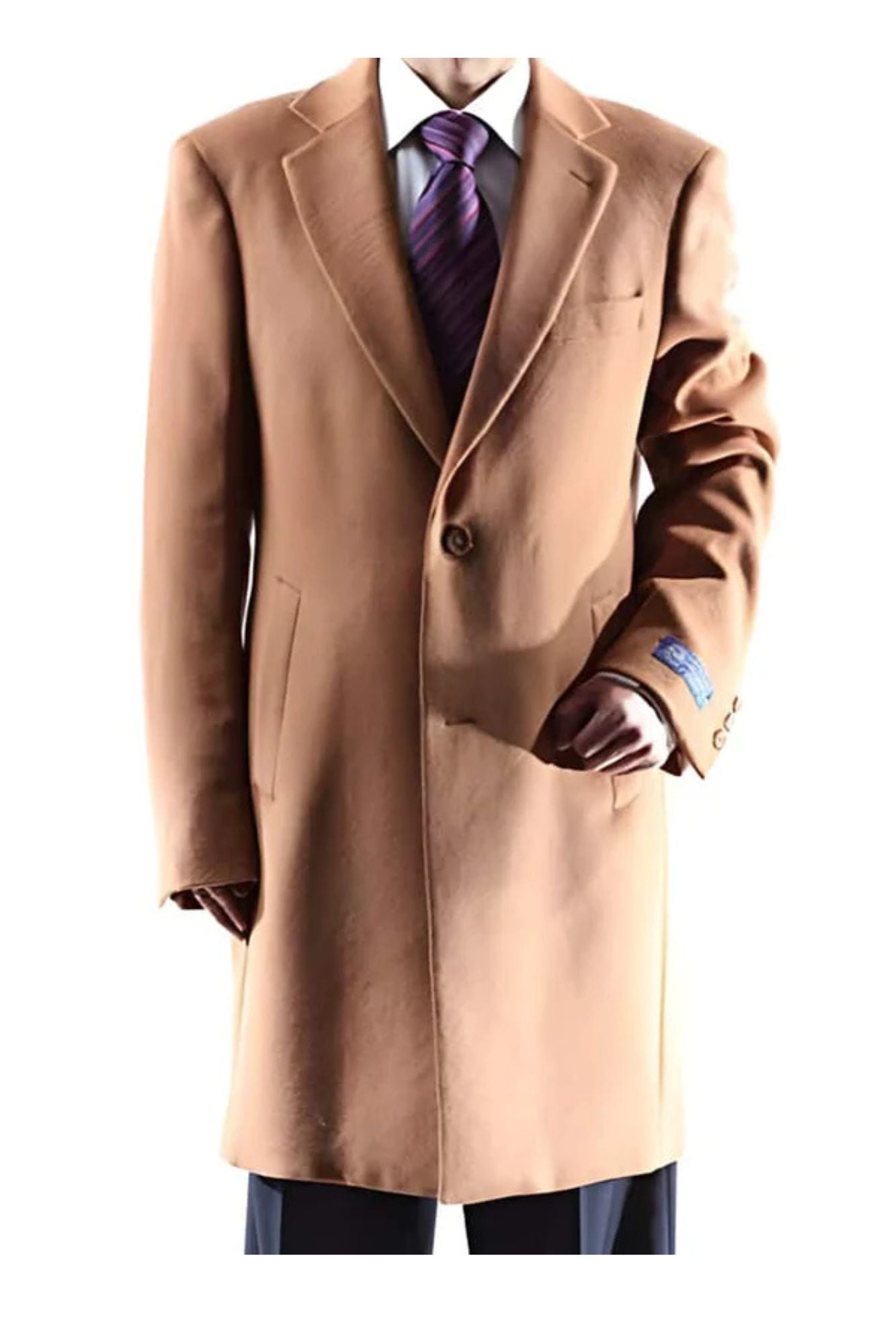 men's Caravelli Camel Long Dress Topcoat - Winter coat Two Button 3/4  Length men's Car Coat