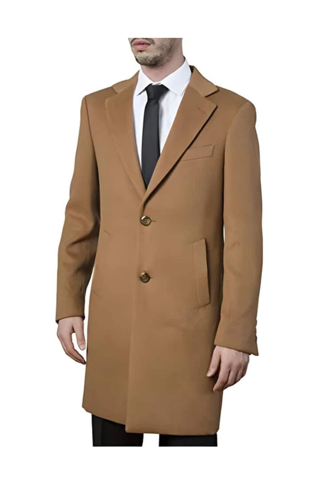 men's Modern Fit Polyester ~ Viscose ~ Spandex Camel Long men's Dress  Topcoat
