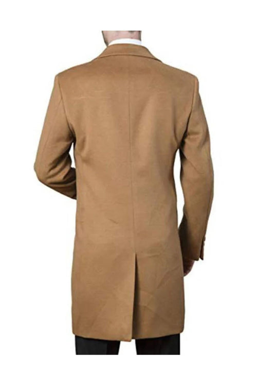men's Modern Fit Polyester ~ Viscose ~ Spandex Camel Long men's Dress Topcoat - Winter coat
