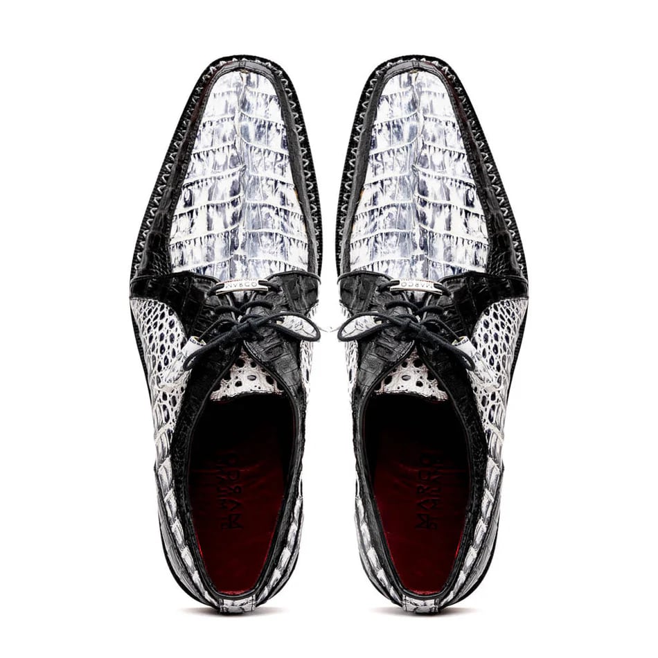 Marco Di Milano Caribe Men's Shoes Newspaper & Black Exotic Hornback Crocodile Skin Derby Oxfords - 8.5