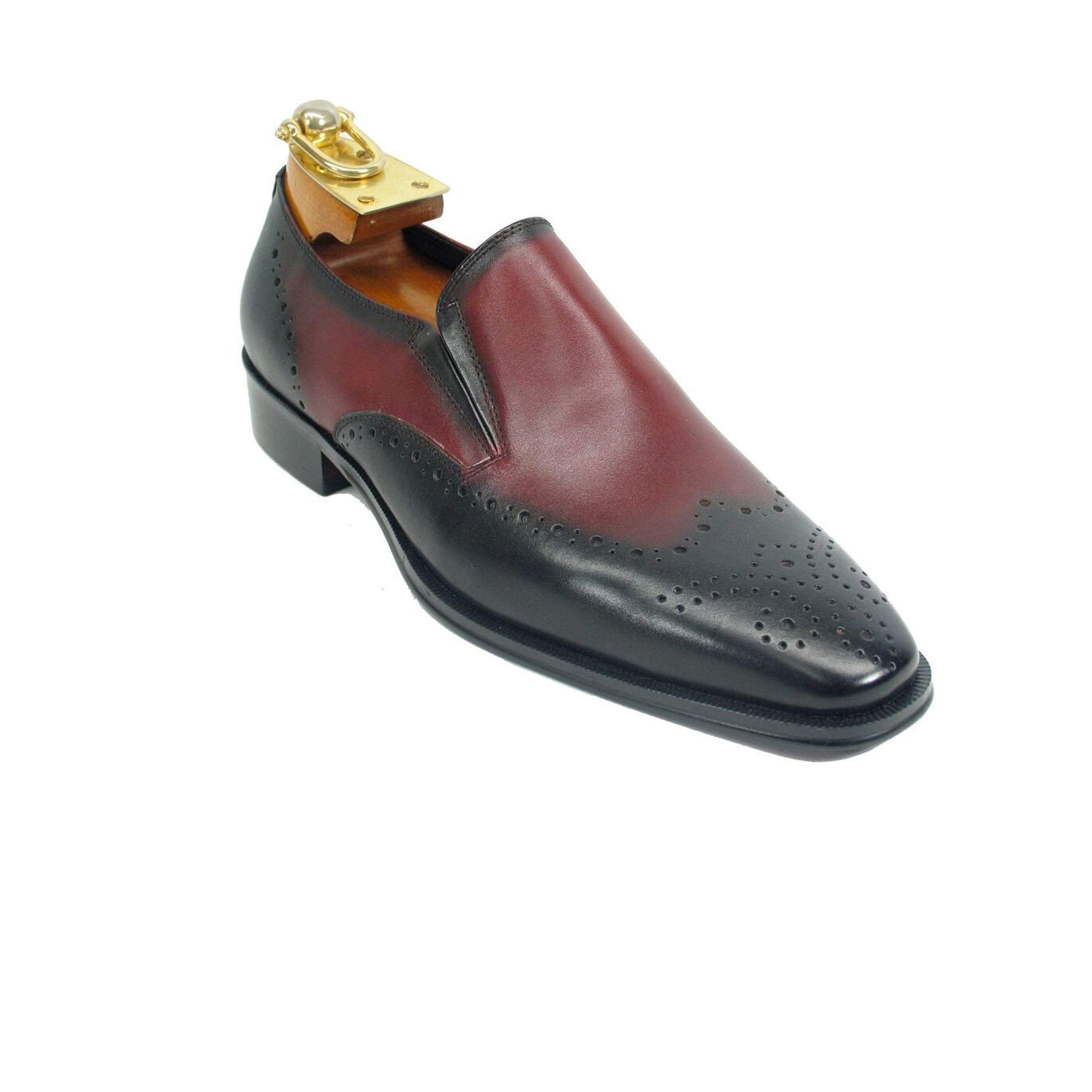 Mens Two Tone Leather Loafer Dress Shoe in Black & Burgundy - 8.5