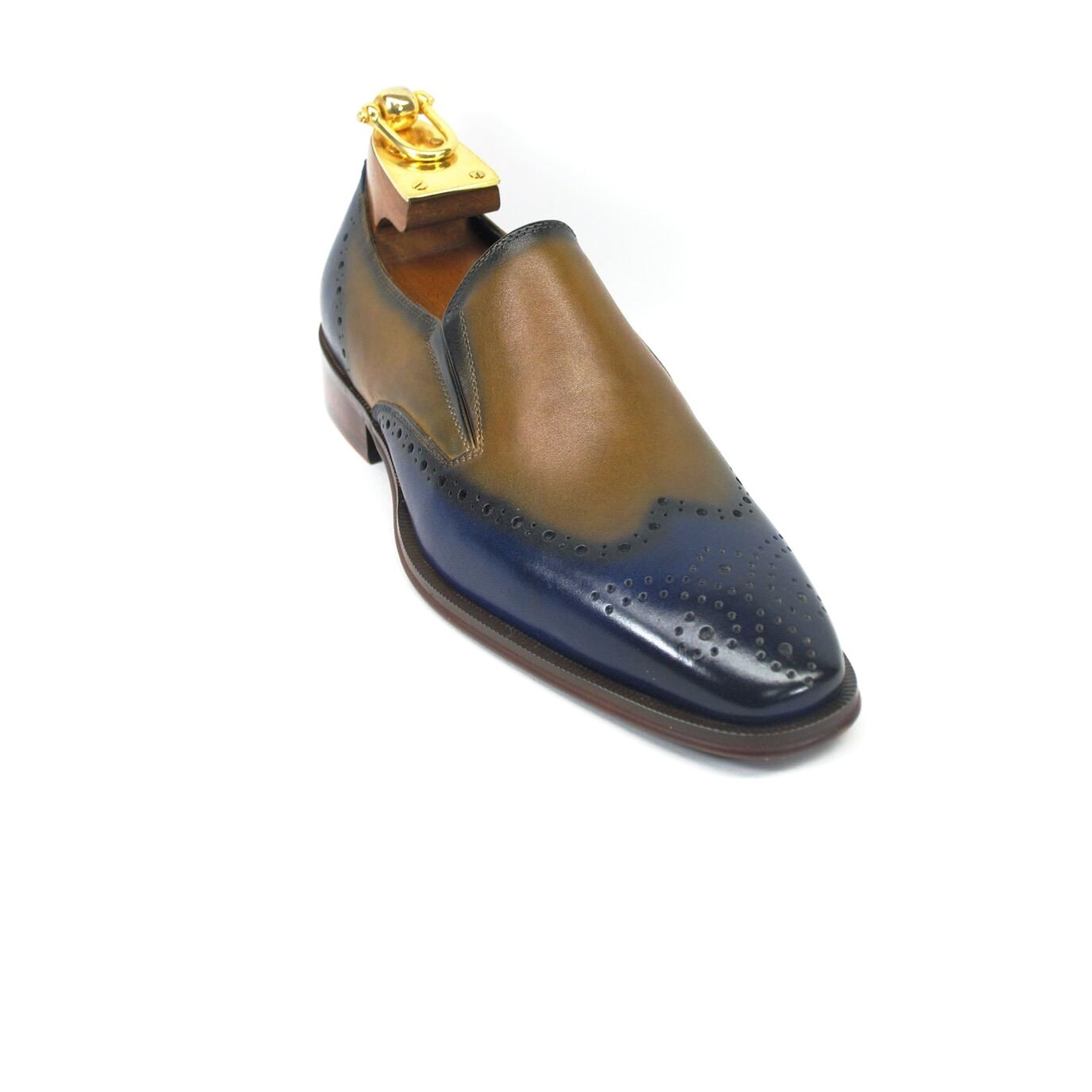 Mens Two Tone Leather Loafer Dress Shoe in Blue & Tan - 8.5
