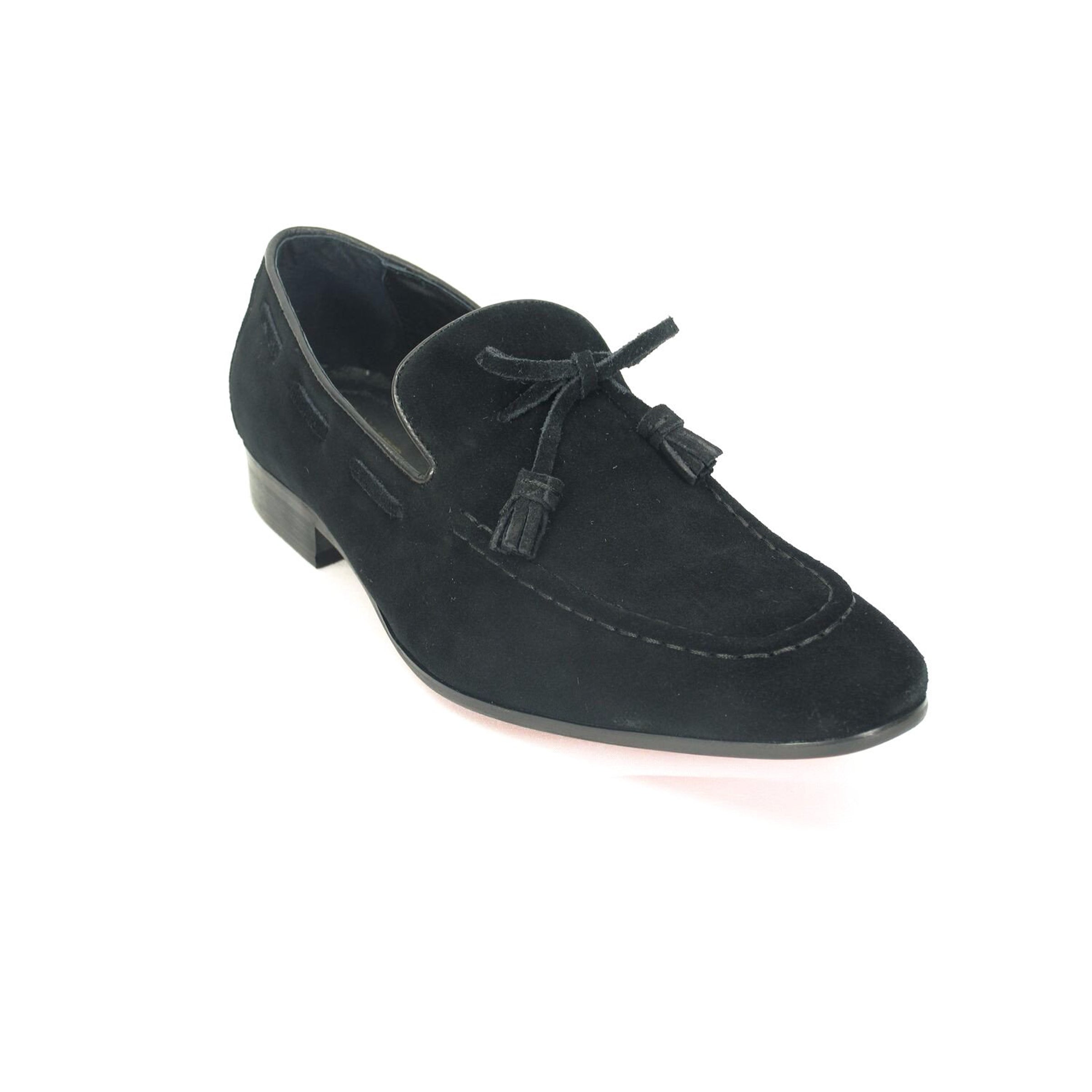 Mens Suede Tassel Loafer Dress Shoe in Black - 7