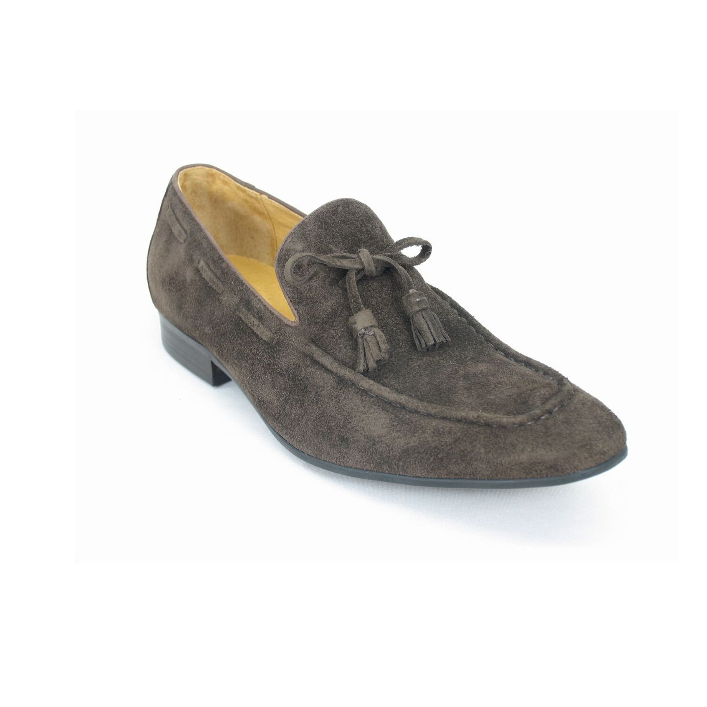 Mens Suede Tassel Loafer Dress Shoe in Black - 7