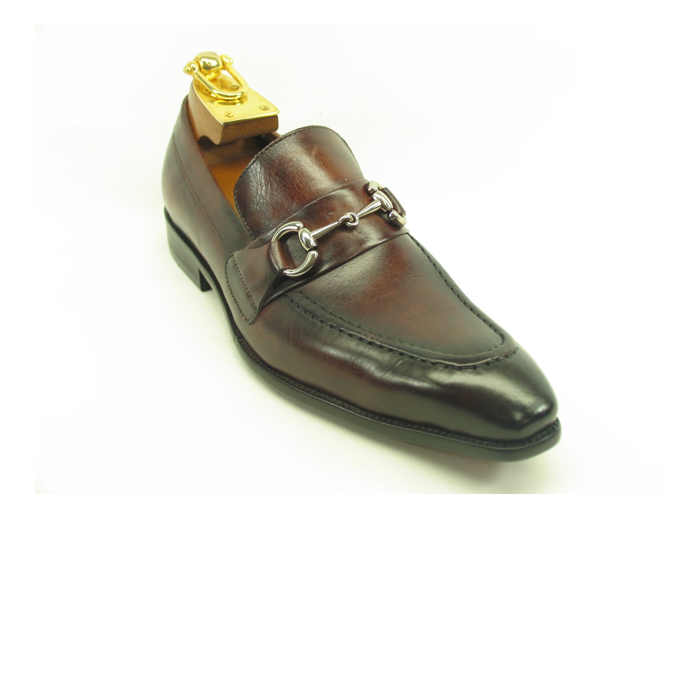 Mens Carrucci Signature Metal Buckle Leather Loafer in Chestnut - 7