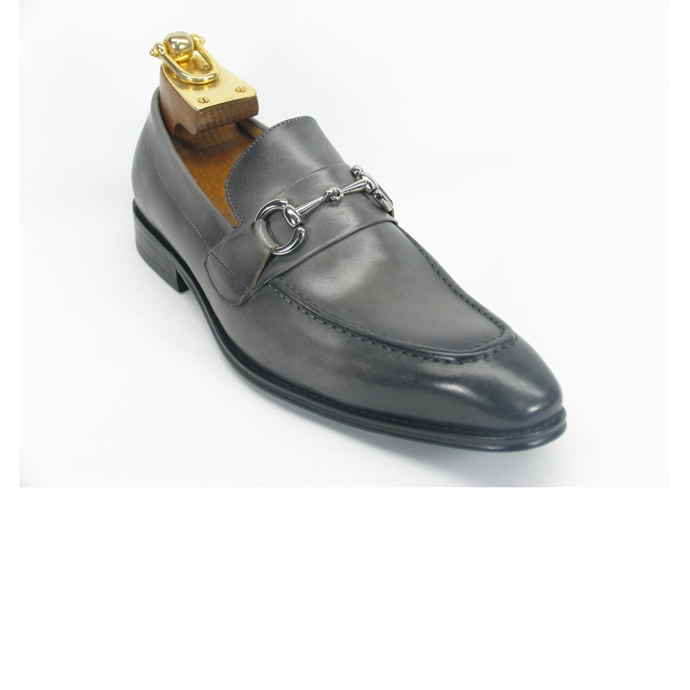 Mens Carrucci Signature Metal Buckle Leather Loafer in Cognac - 7
